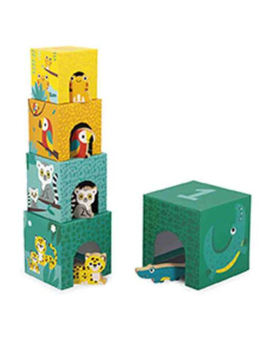 Pyramide 5 cubes et figurines animaux...