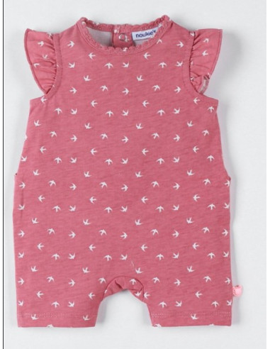 Combinaison AOP Oiseaux Rose - 6M