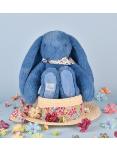 Peluche lapin Fleurette 25 cm - Bleu