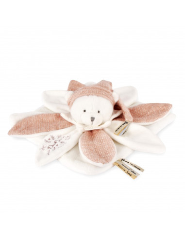 Doudou plat pétales 25 ans Ours - Rose