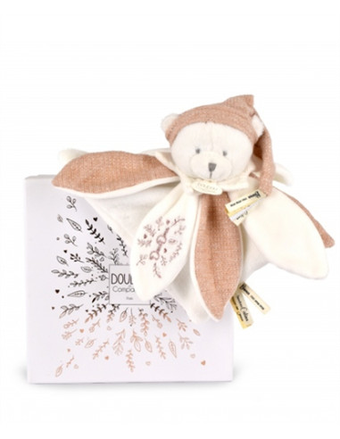 Doudou plat pétales 25 ans Ours - Rose