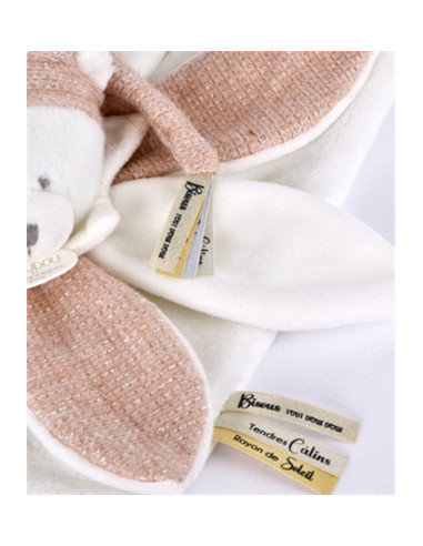 Doudou plat pétales 25 ans Ours - Rose