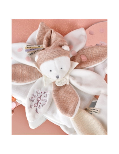 Doudou plat pétales 25 ans Ours - Rose