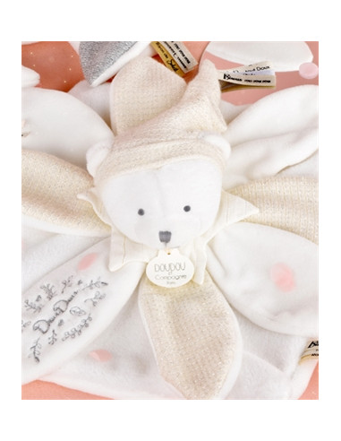 Doudou plat pétales 25 ans Ours - Blanc