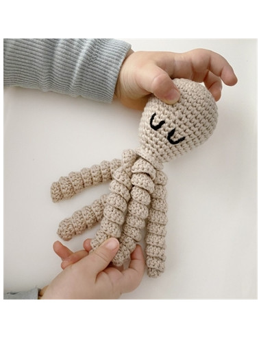 Doudou hochet pieuvre tricoté - Cream