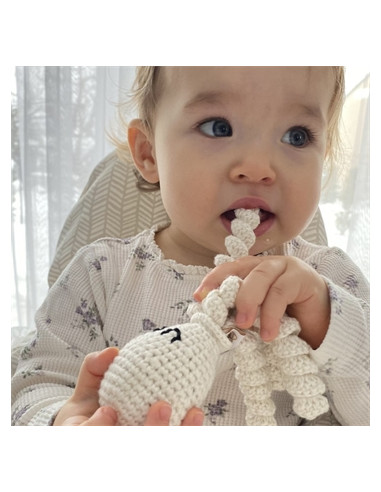 Doudou hochet pieuvre tricoté - Beige