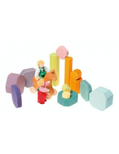 Gros blocs en bois naturel 16 pces -...