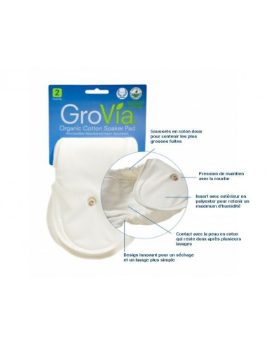 Lot de 2 pads absorbants grovia coton...