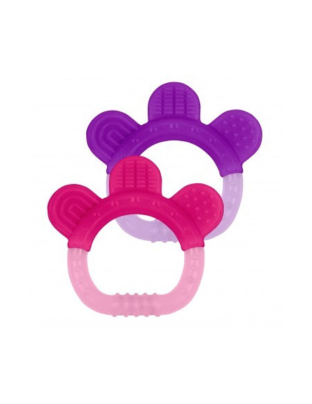Jouet dentition silicone mauve-fuchsia