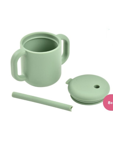 Tasse avec paille en silicone - Sage...
