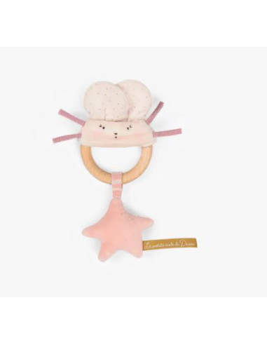 Hochet anneau bois Souris Rose - La...
