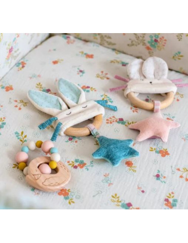 Hochet anneau bois Souris Rose - La...