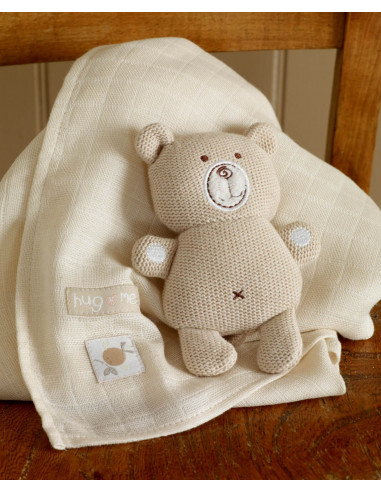 Ours tricoté et carré de coton bio