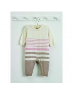 Combinaison tricot 0-3m - rayures roses