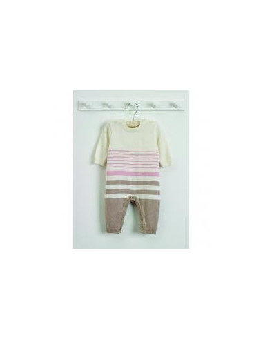 Combinaison tricot 0-3m - rayures roses