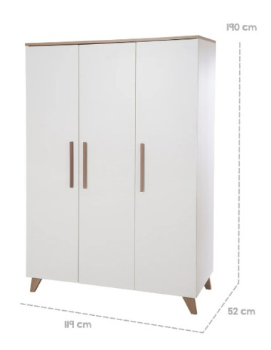 Garde-robe 3 portes blanc/chêne - Ole