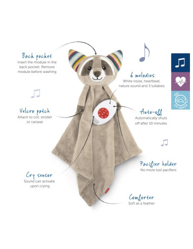 Doudou Baby Zazu bruit blanc - Racoon