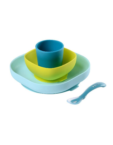Set vaisselle - Silicone - 4pces - Bleu