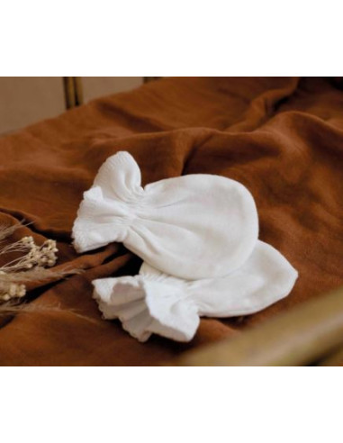 Moufles naissance anti-griffures - Blanc
