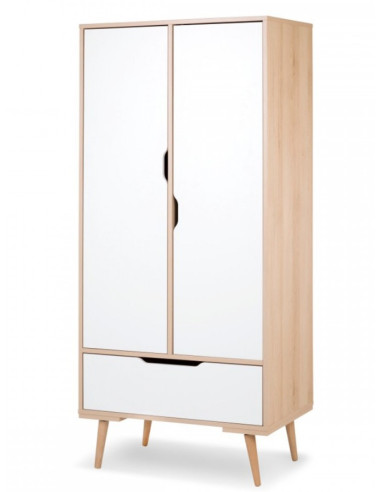 Garde robe 2 portes Sofie - Hêtre/Blanc