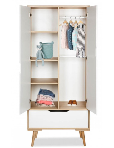 Garde robe 2 portes Sofie - Hêtre/Blanc