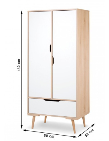 Garde robe 2 portes Sofie - Hêtre/Blanc